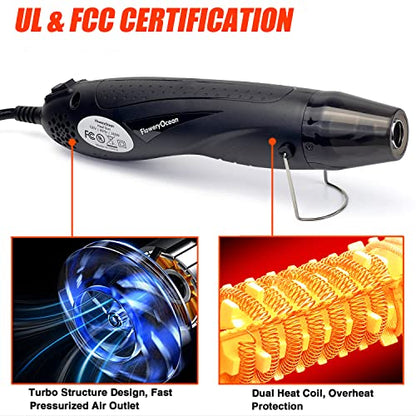 Mini Heat Gun + Reflector Nozzles Kit 350W Fast Heat Hot Air Gun Overload Protection 2 Temp Setting 392°F