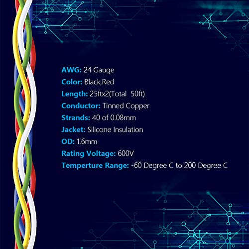 24 AWG Stranded Wire Spool 25ft Each 6 Colors (150 Foot)