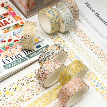 12 Rolls Charming Washi Tape Set Gold Silver Foil Detailing Arts Adhesive Tapes Basic Patterns Decorative Masking Tape Sets for Craft (12 Count)