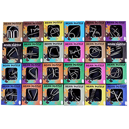 24 Pack Metal Puzzles Brain Teaser IQ Wire Metal Puzzles for Adults Kids Teenagers Gifts Fidget Toys Educational Puzzle Games Toys Magic Trick Toy Party Favors for Kids Adults Challenge (24 Count)
