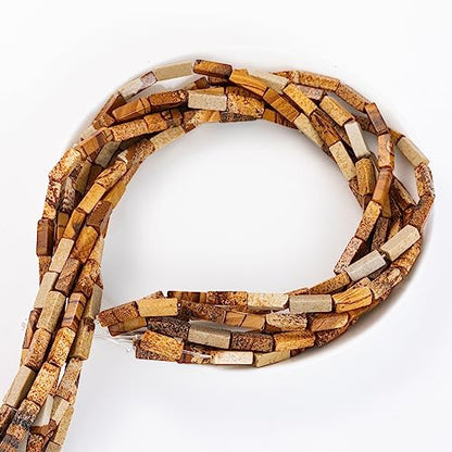 Natural Blown Picture Stone Rectangle Tube Beads 4x13mm 38cm (28 Count)