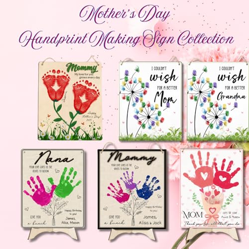 Pink Floral Bouquet DIY Baby's First Mothers Day Handprint Making Sign