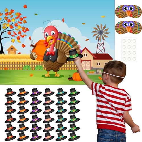 Pin the Hat on Turkey Thanksgiving Pin the Tail Fall Party Games