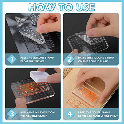 7 Pcs Vintage Rubber Clear Stamps Set 4 Sheet Transparent Postage Silicone Stamps 3 Pcs Acrylic Stamp Block Tools with Grid Lines Rubber Craft Supplies for DIY Scrapbooking Journaling