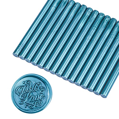 15Pcs Teal Blue Glue Gun Sealing Wax Sticks for Wax Seal Stamp (15 Count)