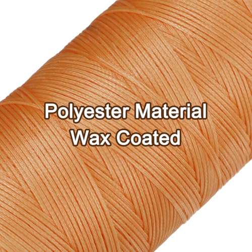 150D 0.8mm Flat Waxed Thread 284 Yards Polyester Leather Sewing Waxed String Hand Stitching Waxed Cord for Leather Stitching Sewing Bookbinding DIY Craft Ginger Yellow