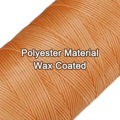 150D 0.8mm Flat Waxed Thread 284 Yards Polyester Leather Sewing Waxed String Hand Stitching Waxed Cord for Leather Stitching Sewing Bookbinding DIY Craft Ginger Yellow