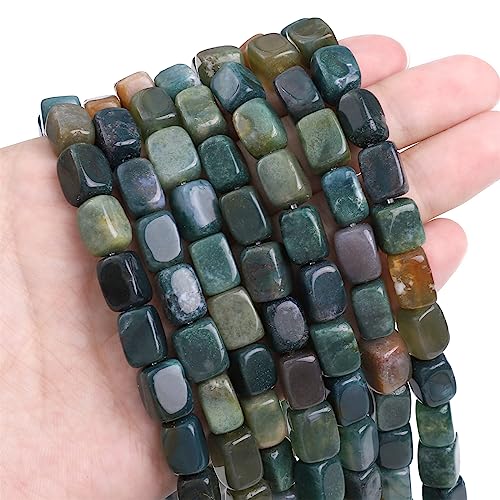 Natural Indian Agate Cuboid Stone Loose Semi Gemstone Beads for Jewelry Making 8mmx12mm 38cm (33 Count)