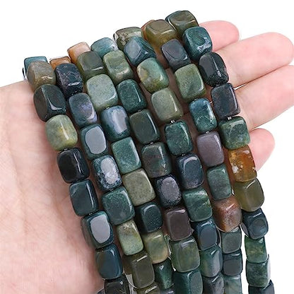 Natural Indian Agate Cuboid Stone Loose Semi Gemstone Beads for Jewelry Making 8mmx12mm 38cm (33 Count)