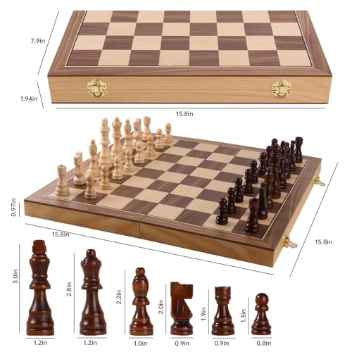 Wooden Chess Set with Folding Board