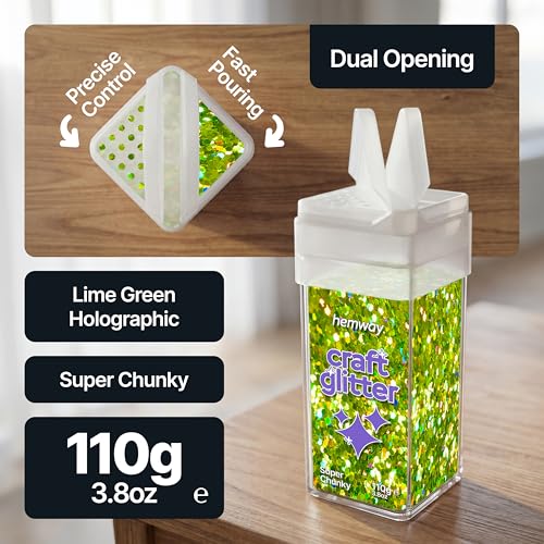 Craft Glitter Shaker Lime Green Holographic 110g Super Chunky (3.9 Ounce)
