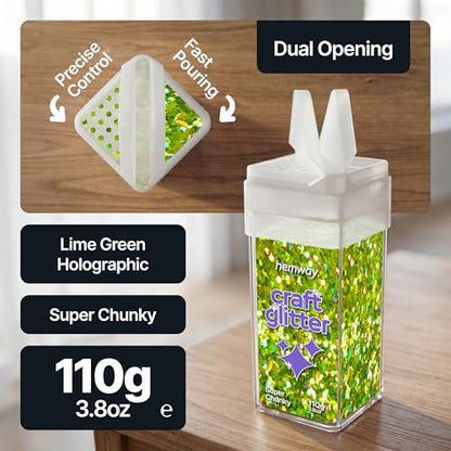 Craft Glitter Shaker Lime Green Holographic 110g Super Chunky (3.9 Ounce)
