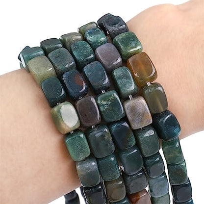 Natural Indian Agate Cuboid Stone Loose Semi Gemstone Beads for Jewelry Making 8mmx12mm 38cm (33 Count)
