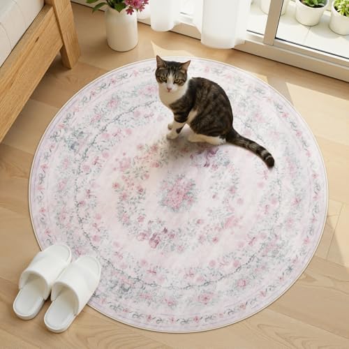 Bow Print Washable 4ft Round Rug (12.54 Sq Ft)