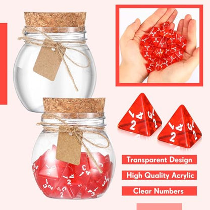 120 Pcs Transparent Red D4 Dice 6 Pcs Healing Potion Bottle Plastic Favor Jars with Cork Lids Polyhedral Dice Set for Table Games Role Play Accessory Party Favors (6 Count)