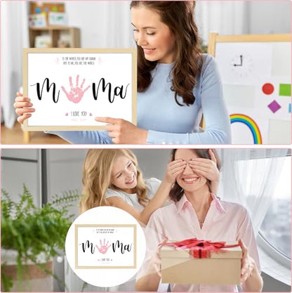 Mother's Day Handprint Art Craft DIY Kit Mother's Day Gifts from Daughter or Son Children Adults Handprint Keepsake with Wood Frame for Mom Grandma Birthday Holiday Activities 12x16 Inch