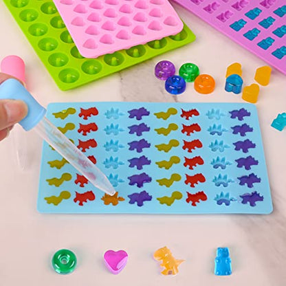 Gummy Candy Molds Silicone with 2 Droppers Pack of 4 Mini Silicone Molds Including Dinosaur