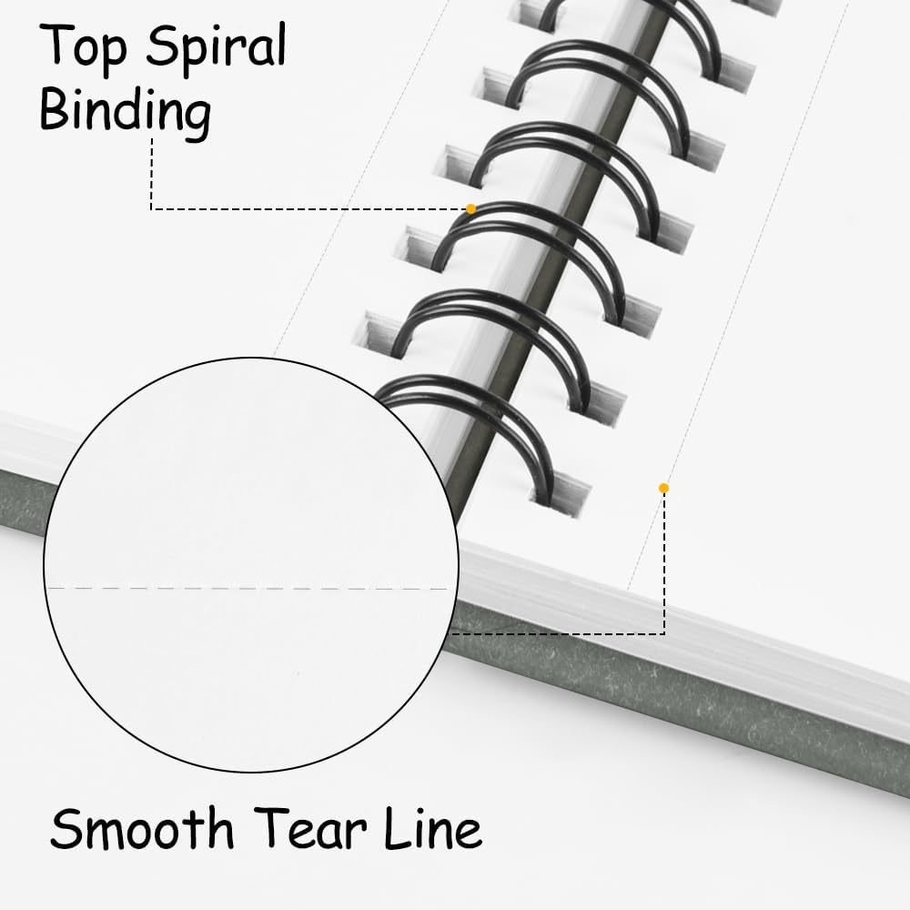 8.3x5.8 Sketch Book, Top Spiral Bound Sketch Pad, 60sheets 92lb/150gsm Bright White Paper, Acid-Free Mixed Media Paper for Painting, Dawing & Art Supplies. B-Darkgrey - Crafty Corner