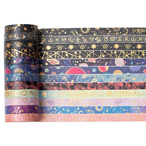 Skinny Galaxy Washi Tape Set 30 Rolls Gold Foil Decorative Starry Space Masking Tapes for Arts (295 Foot)