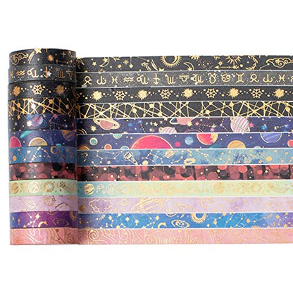 Skinny Galaxy Washi Tape Set 30 Rolls Gold Foil Decorative Starry Space Masking Tapes for Arts (295 Foot)
