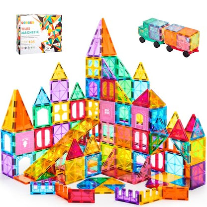 104PCS Magnetic Tiles STEM Building Blocks for Kids Ages 3 (104 Count)