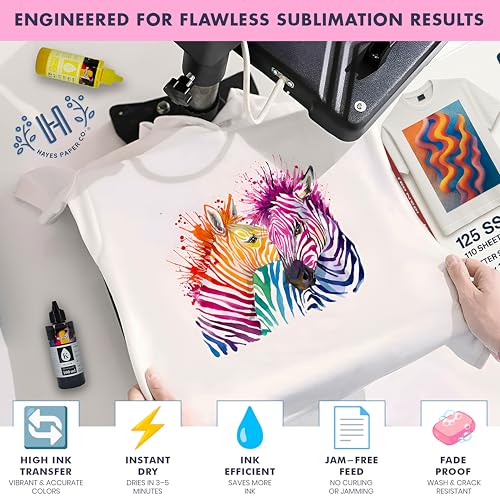 Hayes PinkTech Sublimation Paper 8.5x11 Inch 110 Sheets 125gsm for Inkjet Printer Epson Canon Sawgrass Heat Transfer Paper Works with Sublimation Ink for T (110 Count)