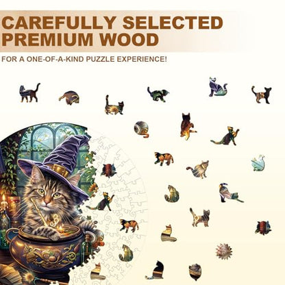 Wooden Puzzles for Adults Magic Feline Cat Jigsaw Puzzle 17.3*17.3in (450 Count)