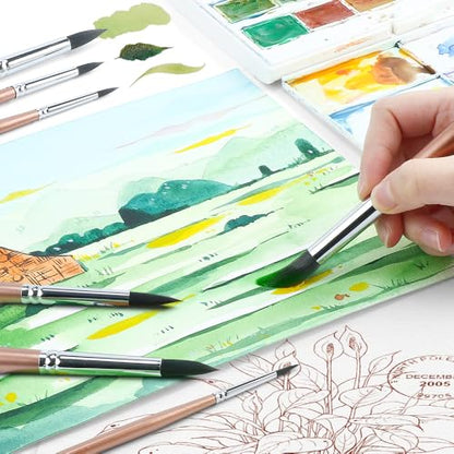 8pcs Round Watercolor Paint Brush Set Goat Hair for Watercolors