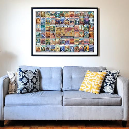 Colorful Vintage World Travel Poster 1000 Pieces Large Format Jigsaw Puzzle for 13+