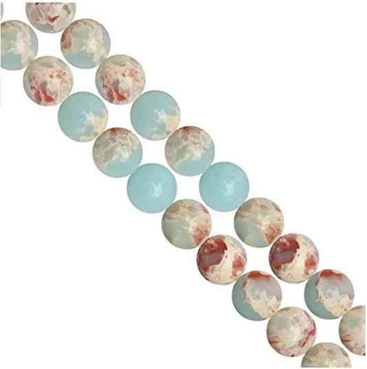 35pcs Adabele Natural Aquamarine Blue Impression Aqua Terra Jasper Healing Gemstone 10mm Sea Sediment Round Loose Beads Gem Stone Spacer GH5-10