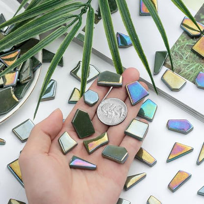 Iridescent Glass Mosaic Tiles for Crafts Bulk (7.05 Ounce)