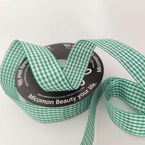 Green and White Woven Edge Plaid Ribbon 100% Polyester Gingham Ribbon 25 Yards Each Roll (75 Foot)