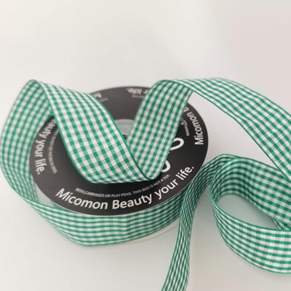 Green and White Woven Edge Plaid Ribbon 100% Polyester Gingham Ribbon 25 Yards Each Roll (75 Foot)