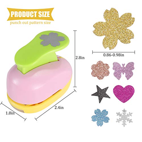 6 Pcs Colorful Craft Hole Punch with 10 Glitter Cardstock Papers