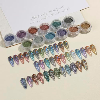 12 Colors Holographic Nail Powder (2.7 Ounce)