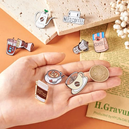 Beadthoven 9pcs coffee cup Enamel Brooch Pins Set (9 Count)