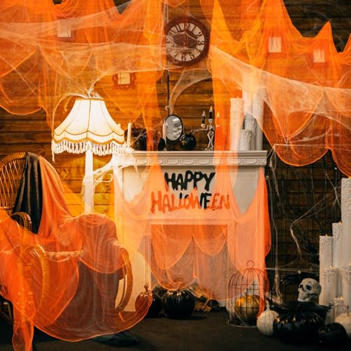 Halloween Cheese cloth 85 x 394 Inch Orange Cheesecloth Roll for Crafts Large Cotton Muslin Gauze Fabric for Halloween Outdoor & Indoor Spooky Decoration