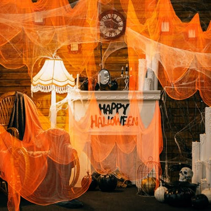 Halloween Cheese cloth 84.65 x 590.55 Inch Orange Cheesecloth Roll for Crafts Large Cotton Muslin Gauze Fabric for Halloween Outdoor & Indoor Spooky Decoration