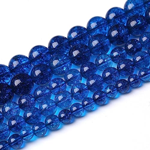 60pcs 6mm Natural Blue Crystal Crackle Quartz Stone Round Loose Beads for Jewelry Making DIY Bracelets Necklaces Energy Healing Stone Beads 15"