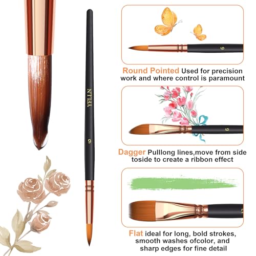 Paint Brush Set 6 Different Shapes for Watercolor Rock Face Painting Brush (6 Count)