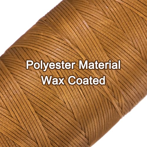 150D 0.8mm Flat Waxed Thread 284 Yards Polyester Leather Sewing Waxed String Hand Stitching Cord for Leather Stitching Sewing Bookbinding DIY Craft Golden Yellow