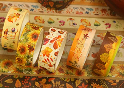 10 Rolls Four Seasons Washi Tape Set Yellow Leaves & Flowers Masking Decorative Tapes (10 Count)