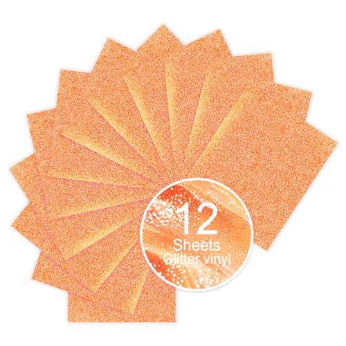 Neon Orange Glitter HTV Sparkly Heat Transfer Vinyl (12 Count)