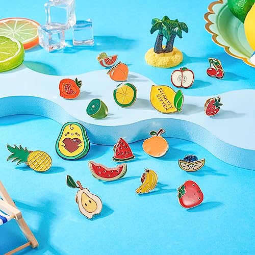 Beadthoven 17pcs Fruits Enamel Brooch Pins Set Cute Cartoon Food Lapel Pins Watermelon Strawberry Orange Lemon Avocado Pins Lapel Badge Button Pins Jewelry for Backpack Cloths Hats Jacket Decoration (17 Count)