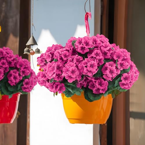 12 Pcs Artificial Geranium Flowers for Outdoors Geranium Silk Flowers Outdoor UV Resistant Garden Plants Faux Flowers for Home Kitchen Table Centerpieces Decor