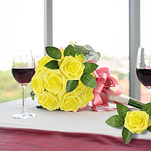 Yellow Rose 25pcs Real Looking Artificial Flowers w (25 Count)