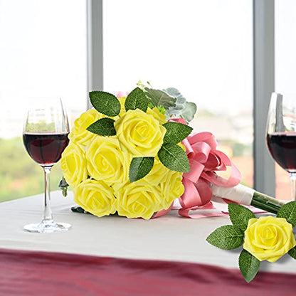 Yellow Rose 25pcs Real Looking Artificial Flowers w (25 Count)