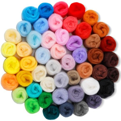 50 Colors Needle Felting Wool 5.4 Oz Wool Roving Yarn for Beginners
