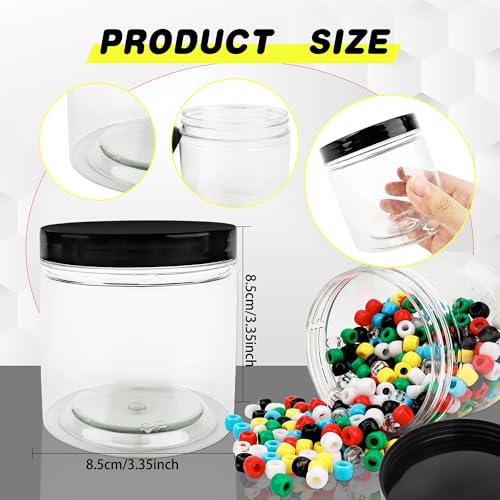 30 Pack 12oz Clear Plastic Jars with Black Lids Plastic Empty Storage Containers Refillable Round Clear Cosmetics Containers for Candy Kitchen Food Storage DIY Crafts Making (30 Count)