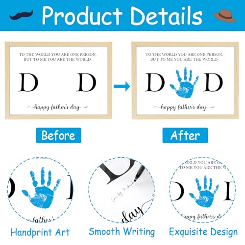 Father's Day Handprint Art Gifts DIY Kit Happy Father's Day Craft from Daughter or Son Handprint Keepsake with Wood Frame for Dad Grandpa Family Birthday Holiday Activities 12x16inch